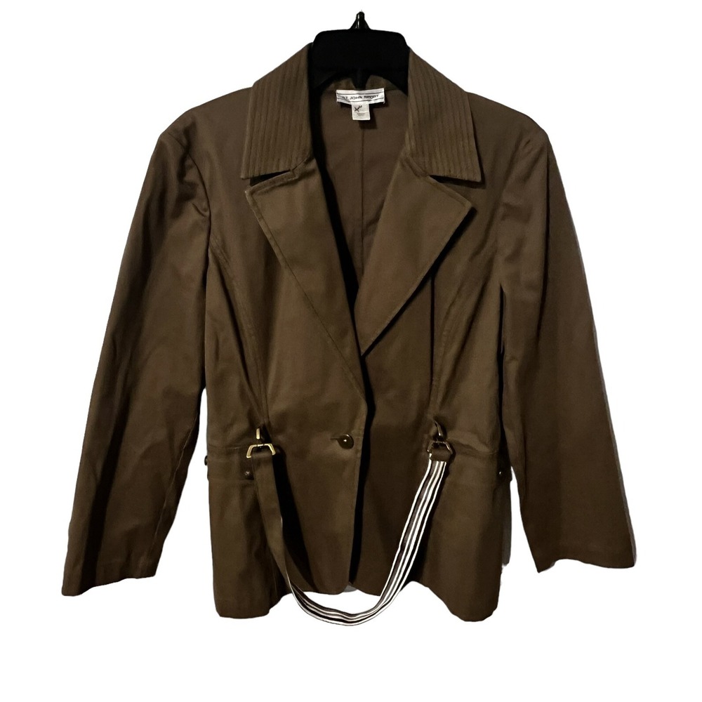 ST JOHN SPORT belted jacket Blazer Brown Cotton Sz M